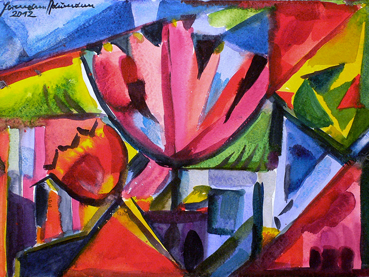 700 Hermann Naumann Grosse Blueten 2012 Aquarell 35 x 51 cm